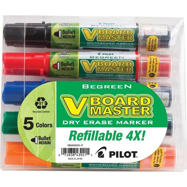 Pilot Dry-erase Markers, Refillable, Medium Bullet Point, 5/PK, Ast PK PIL43921